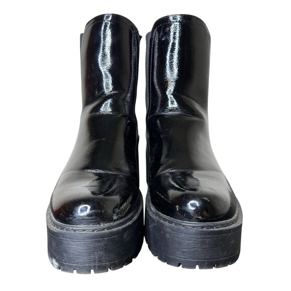 Soda "Yossi" Black Patent Leather Chunky Lug Sole Chelsea Boots, Size 10 - Picture 7 of 12